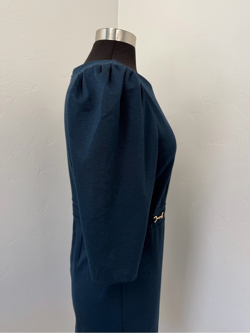 NWT Ann Taylor Dark Teal Sheath with Subtle Waist Hardware Midi Dress Size 8P - Picture 6 of 12